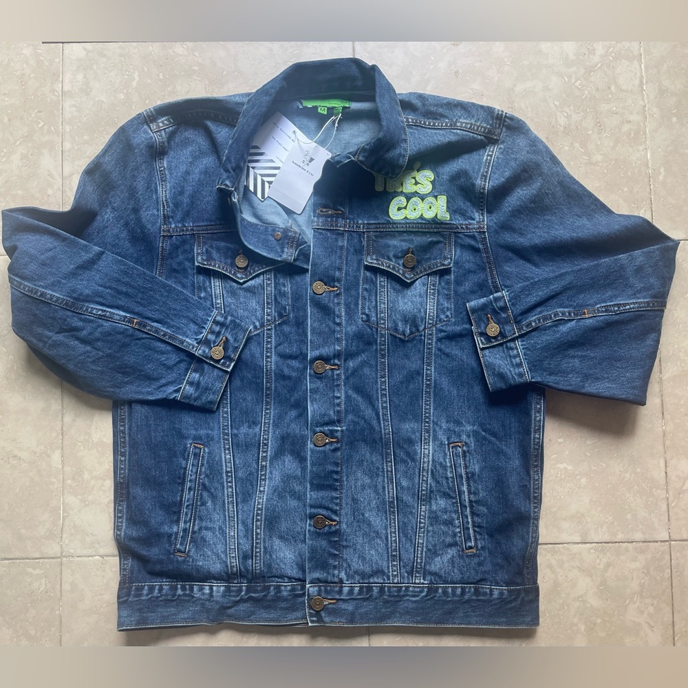 NWT💙Free People x Sandrine Rose Denim Jean Jacket with Lettering Medium